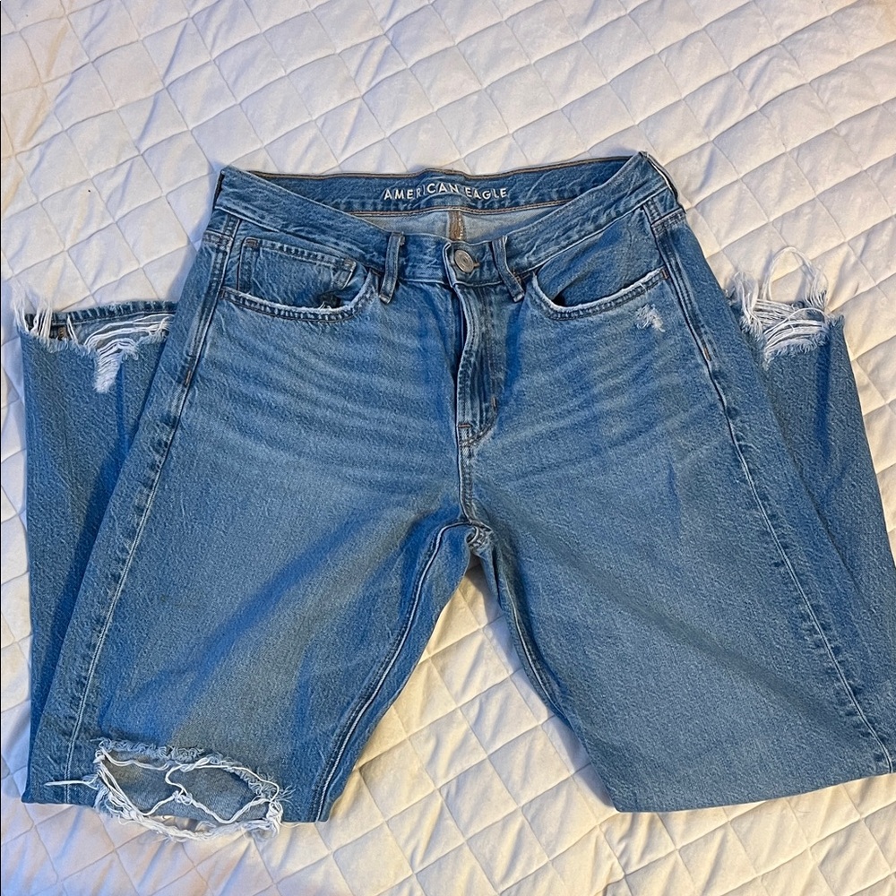 American Eagle Outfitters Women's Light Blue Ripped Boyfriend Jeans
